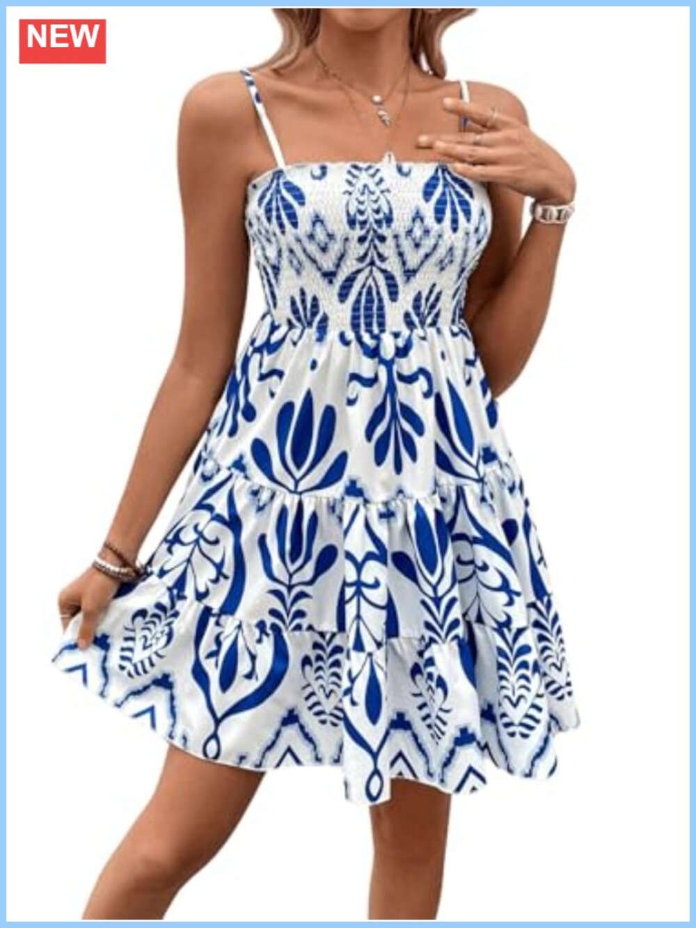 Boho Floral Smocked Cami Dress Spaghetti Strap A-Line Short